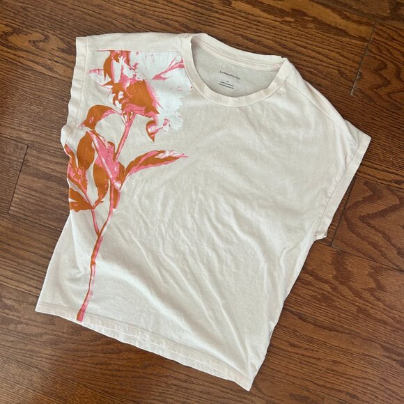 Anthropologie Cap Sleeve Floral Tee Peony Botanical Tee Size XS - Picture 2 of 11